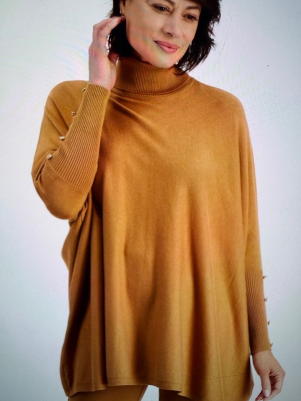 JM Collection Camel Pearl-Accent Turtleneck Sweater